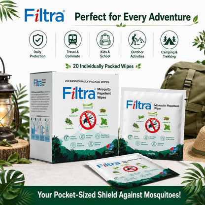 Mosquito Repellent Wipes - Box of 20 Single Sachets