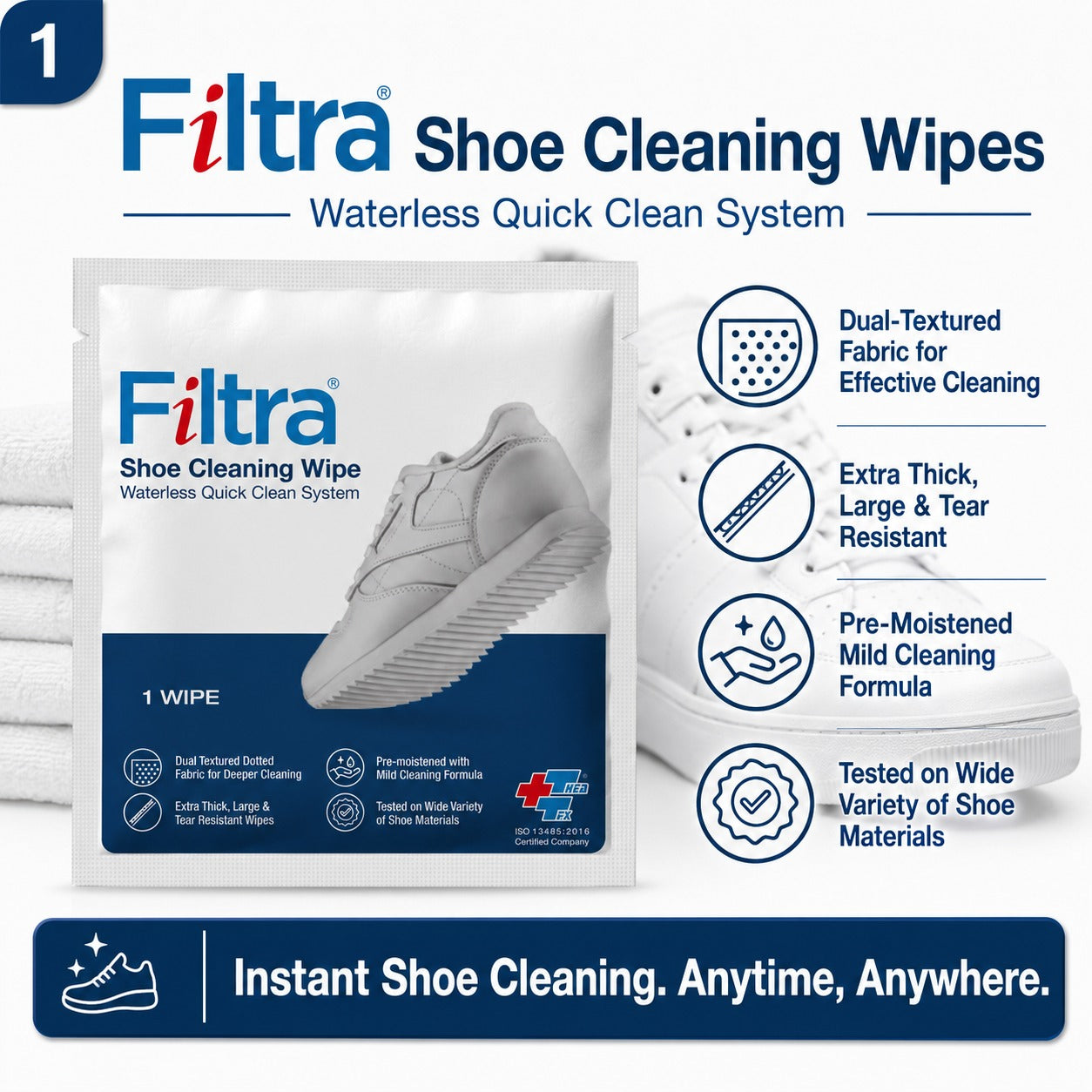 Shoe Cleaning Wipes - Box of 20 Single Sachets