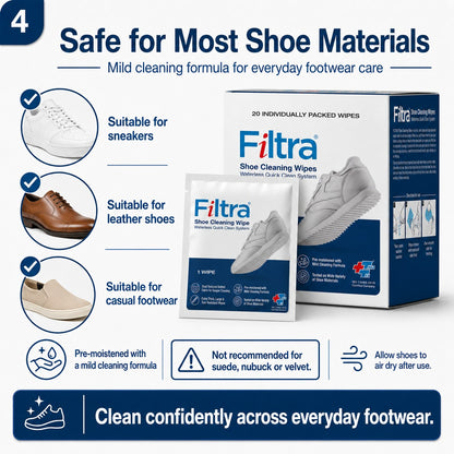 Shoe Cleaning Wipes - Box of 20 Single Sachets