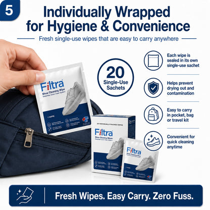 Shoe Cleaning Wipes - Box of 20 Single Sachets
