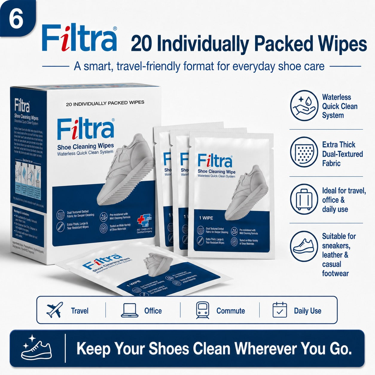 Shoe Cleaning Wipes - Box of 20 Single Sachets