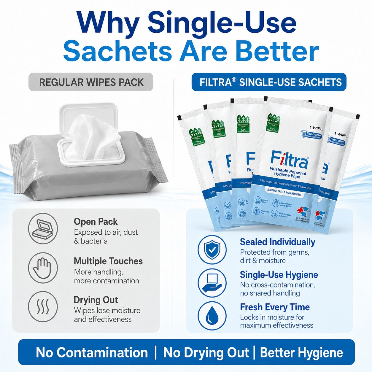 Flushable Personal Hygiene Wipes-Box of 30 Single Sachets
