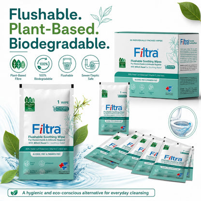 Flushable Soothing Wipes-Box of 30 Single Sachets