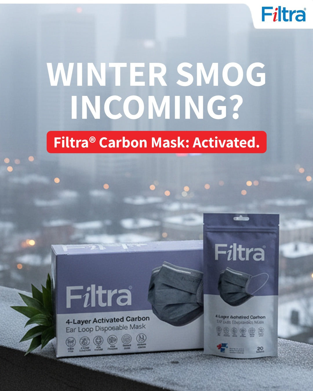 Grey 4-Ply Ear Loop Activated Carbon Mask Zip Lock Pouch of 20 Masks (20 count Pack of 3)