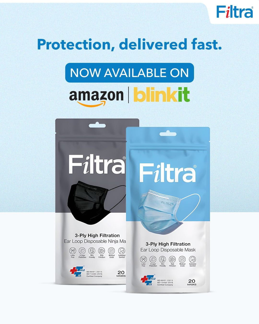 Black 3-Ply Ear Loop Surgical Mask Pouch of 20 Masks