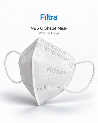C Shape Earloop N95/FFP2 White Mask Box of 25 Masks (Pack of 1 Box)