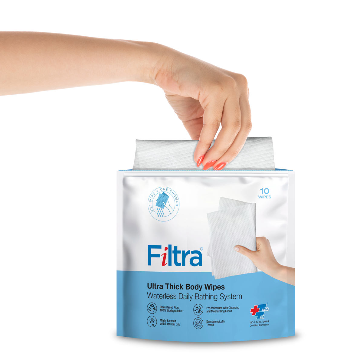 FILTRA® Ultra Thick Body Wipes | Re-Sealable Zip Lock Pouch of 10 Wipes | [ 10 count (Pack of 3)]