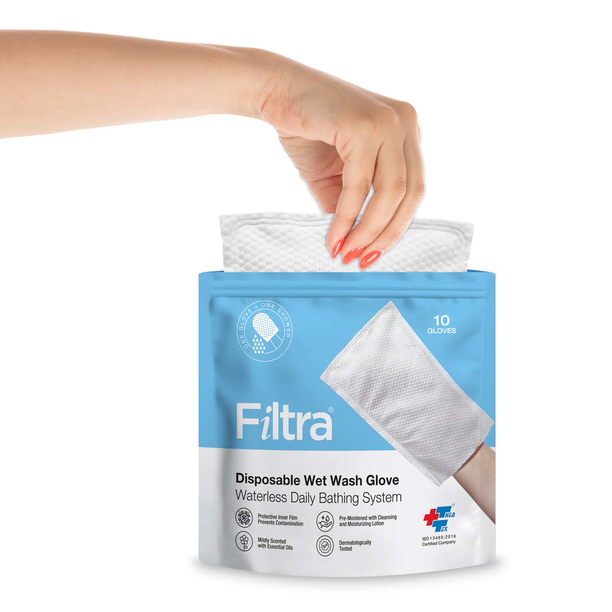 Filtra wet wash glove in use, emphasizing its flexibility and cleaning efficiency.